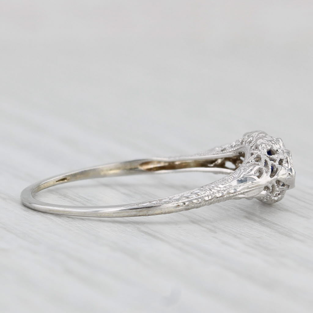 Light Gray Art Deco 0.17ctw Lab Created Sapphire Diamond Ring 14k Gold Filigree Size 9.5