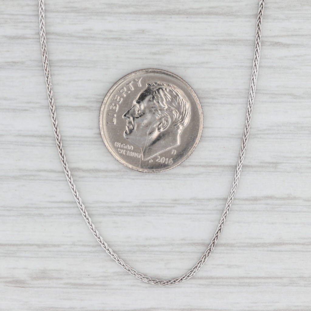 Light Gray Wheat Chain Necklace 14k White Gold 18" 1mm