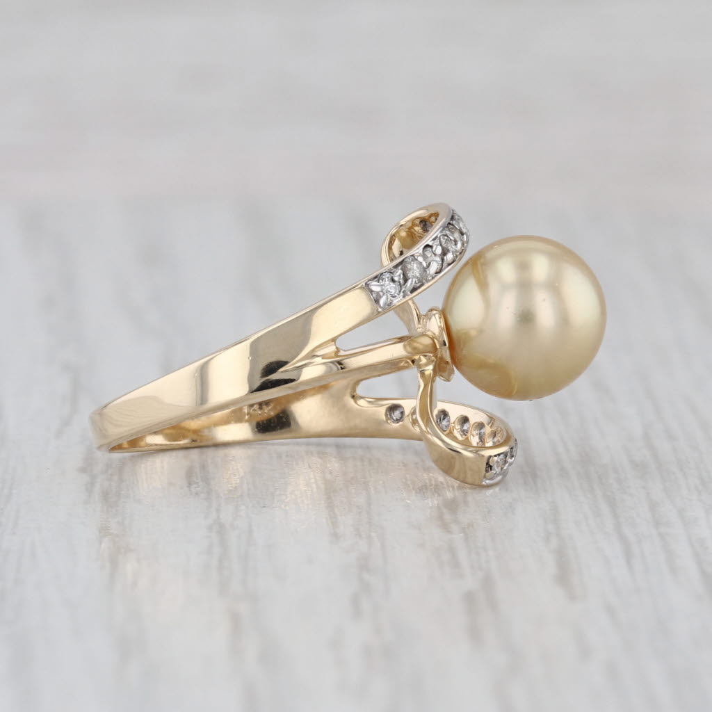 Golden Pearl 0.23ctw Diamond Bypass Ring 14k Yellow Gold Size 7