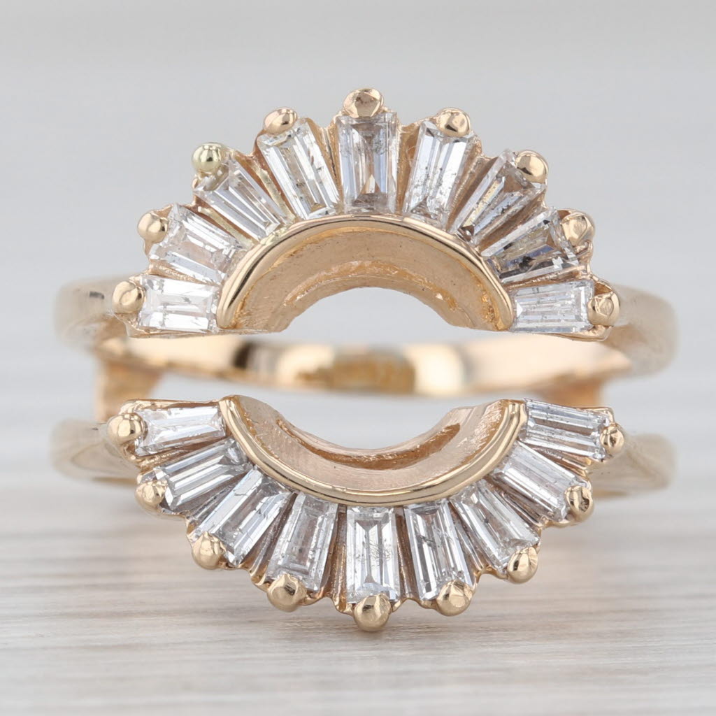 Light Gray 0.78ctw Diamond Baguette Ring Jacket Guard 14k Yellow Gold Bridal Size 4.75