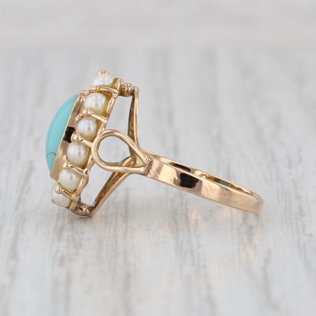 Vintage Glass Cultured Pearl Halo Ring 14k Yellow Gold Size 6