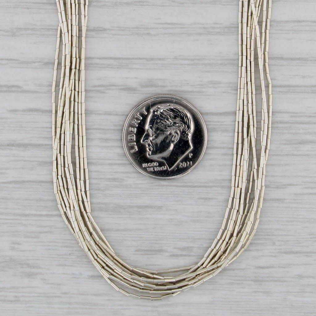 Liquid Silver 10 Multistrand Necklace Sterling Silver Native American 24.25"