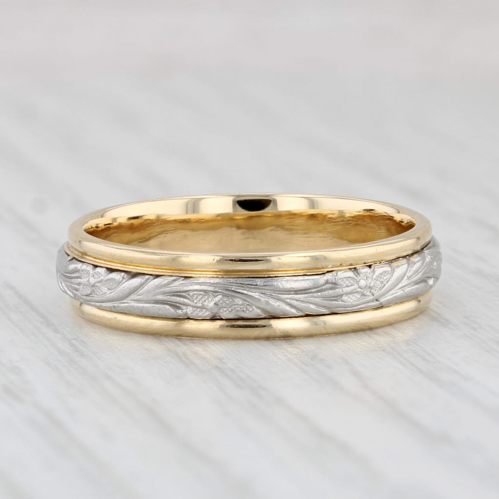 Light Gray Wheat Etched Men's Wedding Band 18k Gold Platinum Size 10.75 2-Tone Ring
