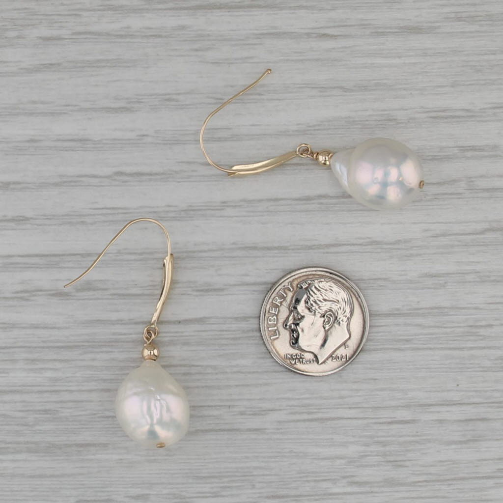Cultured Pearl Baroque Drop Earrings 14k Yellow Gold Hook Post Dangles