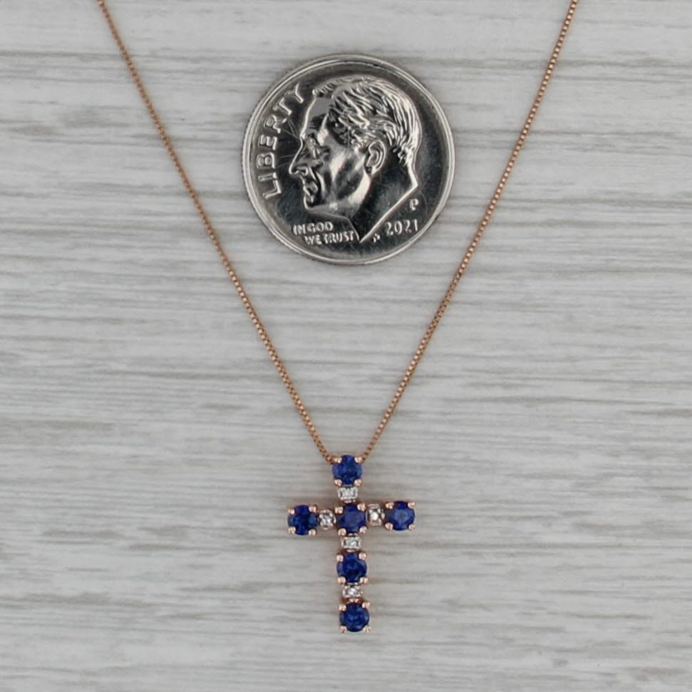 Lab Created Sapphire Diamond Cross Pendant Necklace 10k Rose Gold 18" Box Chain