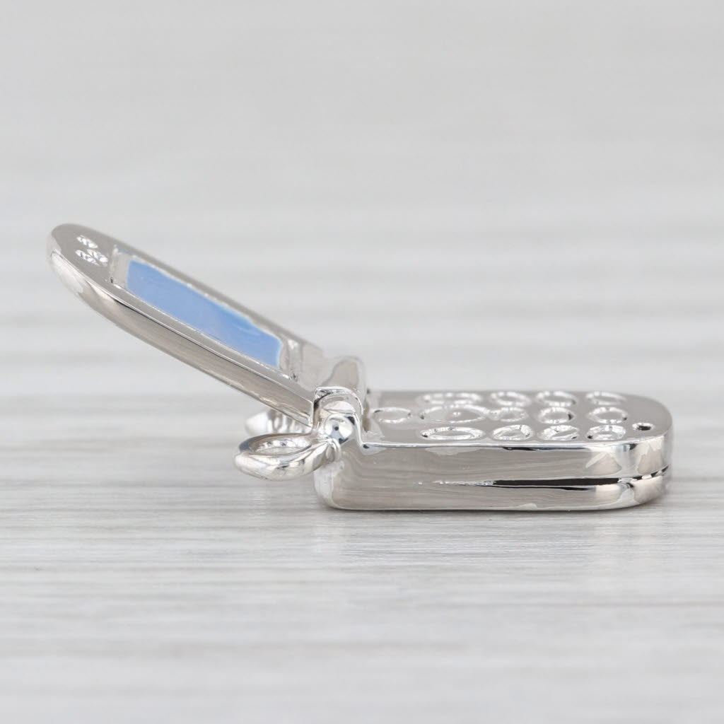 Vintage Retro Cellphone Charm Sterling Silver Enamel Flip Phone Pendant