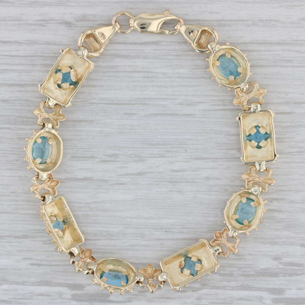 Gray 3ctw Blue Topaz Ornate Bracelet 14k Yellow Gold 7.25" 10.4mm