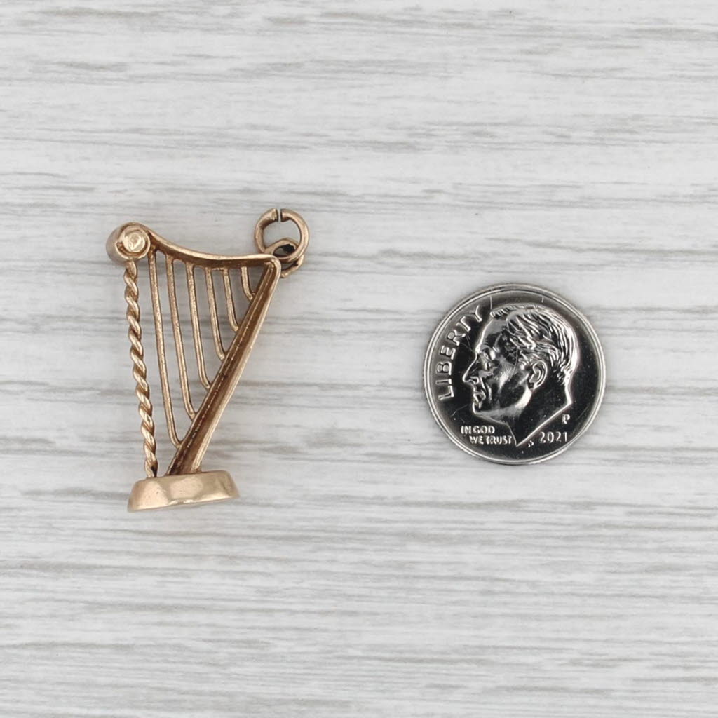 Vintage Lyre Harp Charm 9k Yellow Gold Pendant
