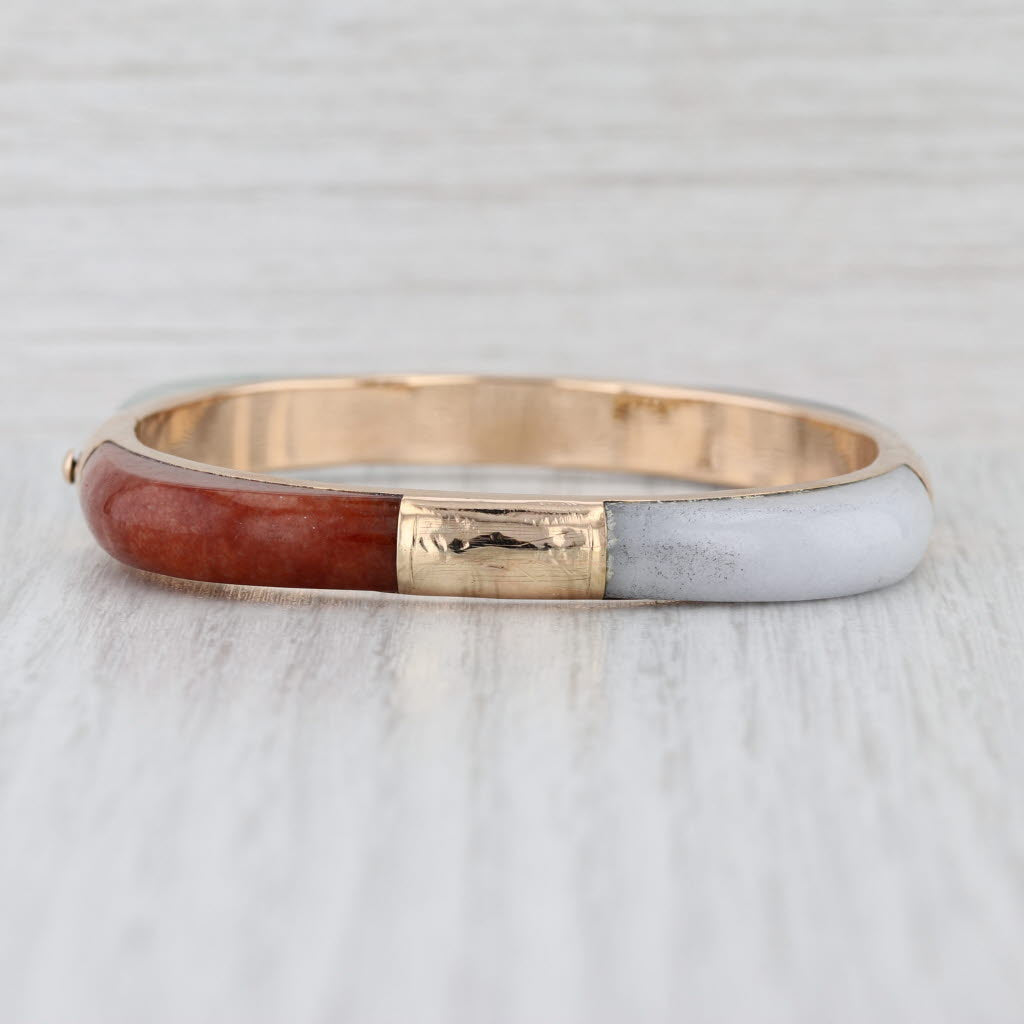 Jadeite Jade Onyx Bangle Bracelet 14k Rose Gold 7" 7.3mm