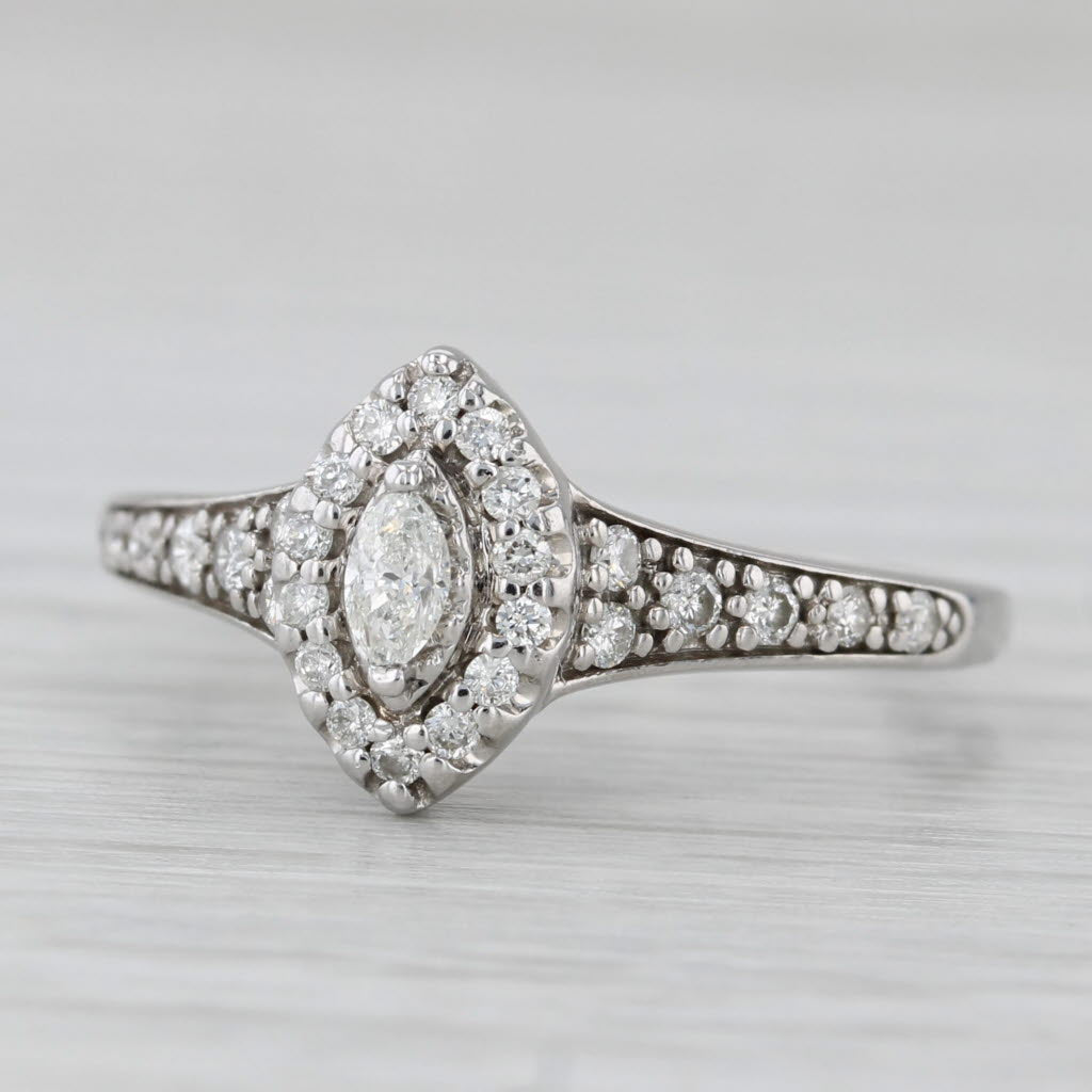 Light Gray 0.33ctw Diamond Marquise Halo Engagement Ring 14k White Gold Size 7