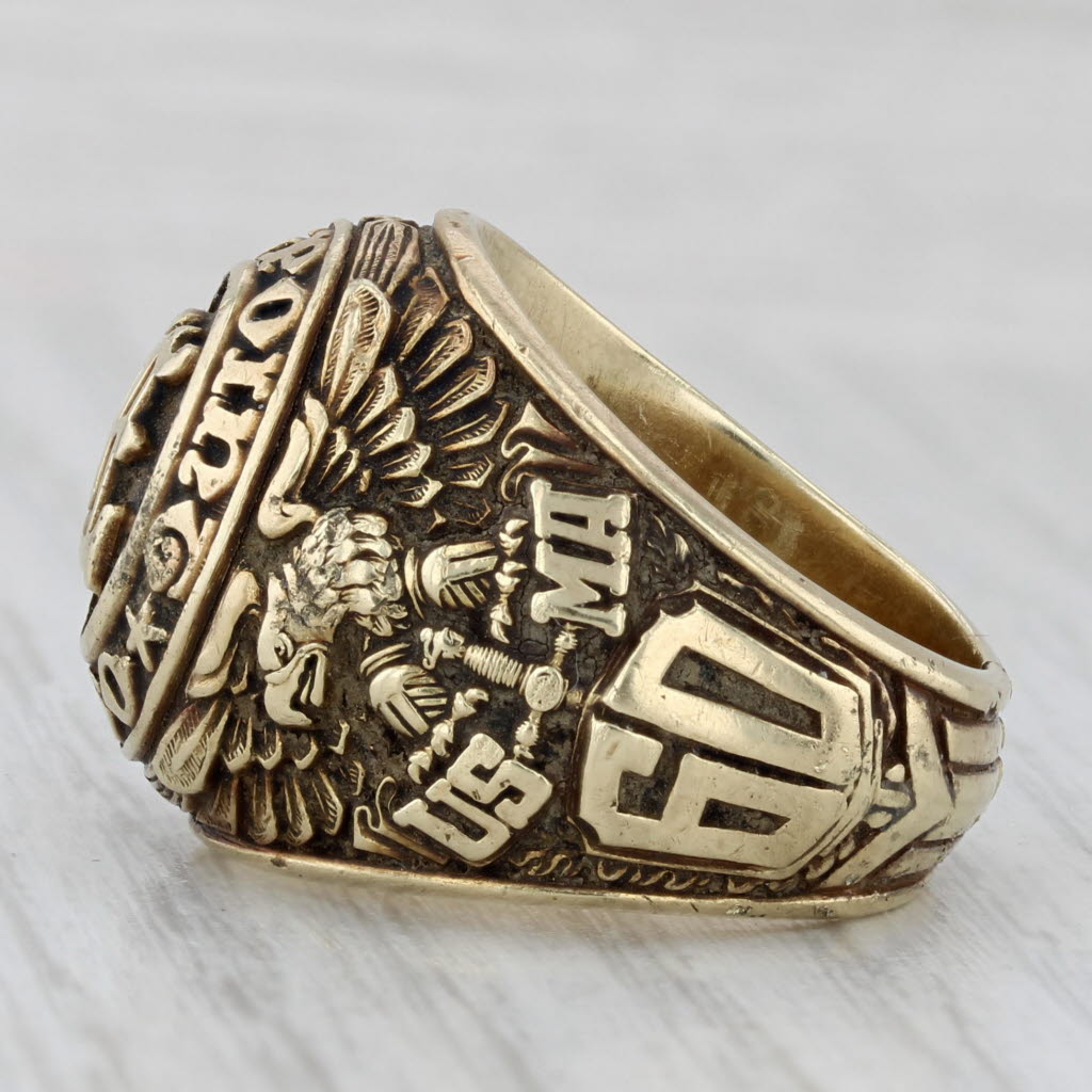 Gray West Point Military Academy Class 1960 Ring 14k Gold Vintage Signet Veteran