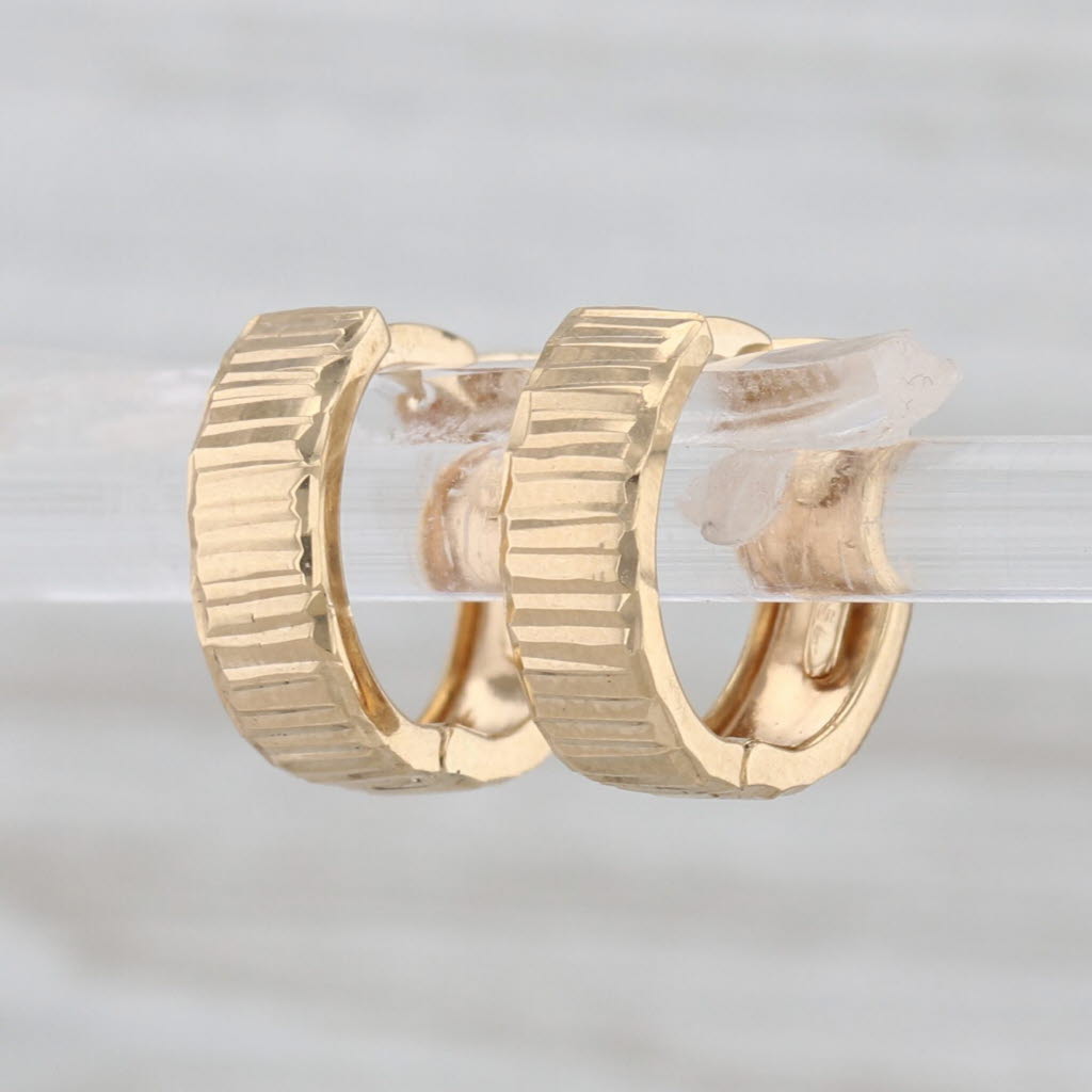 Textured Hoop Huggie Earrings 18k Yellow Gold Snap Top Small Round Hoops