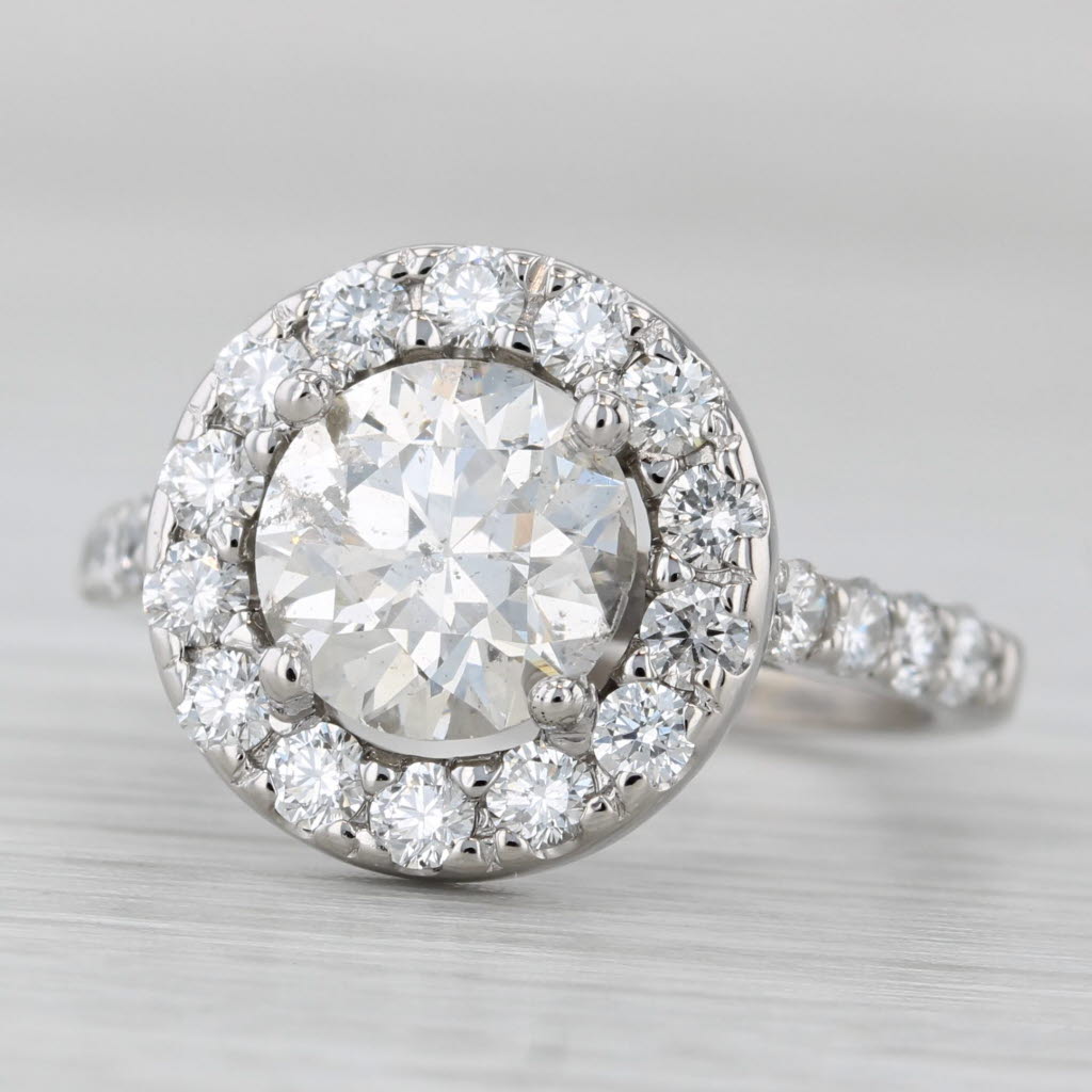 Light Gray 3.25ctw Round Diamond Halo Engagement Ring 14k White Gold Size 7 GIA