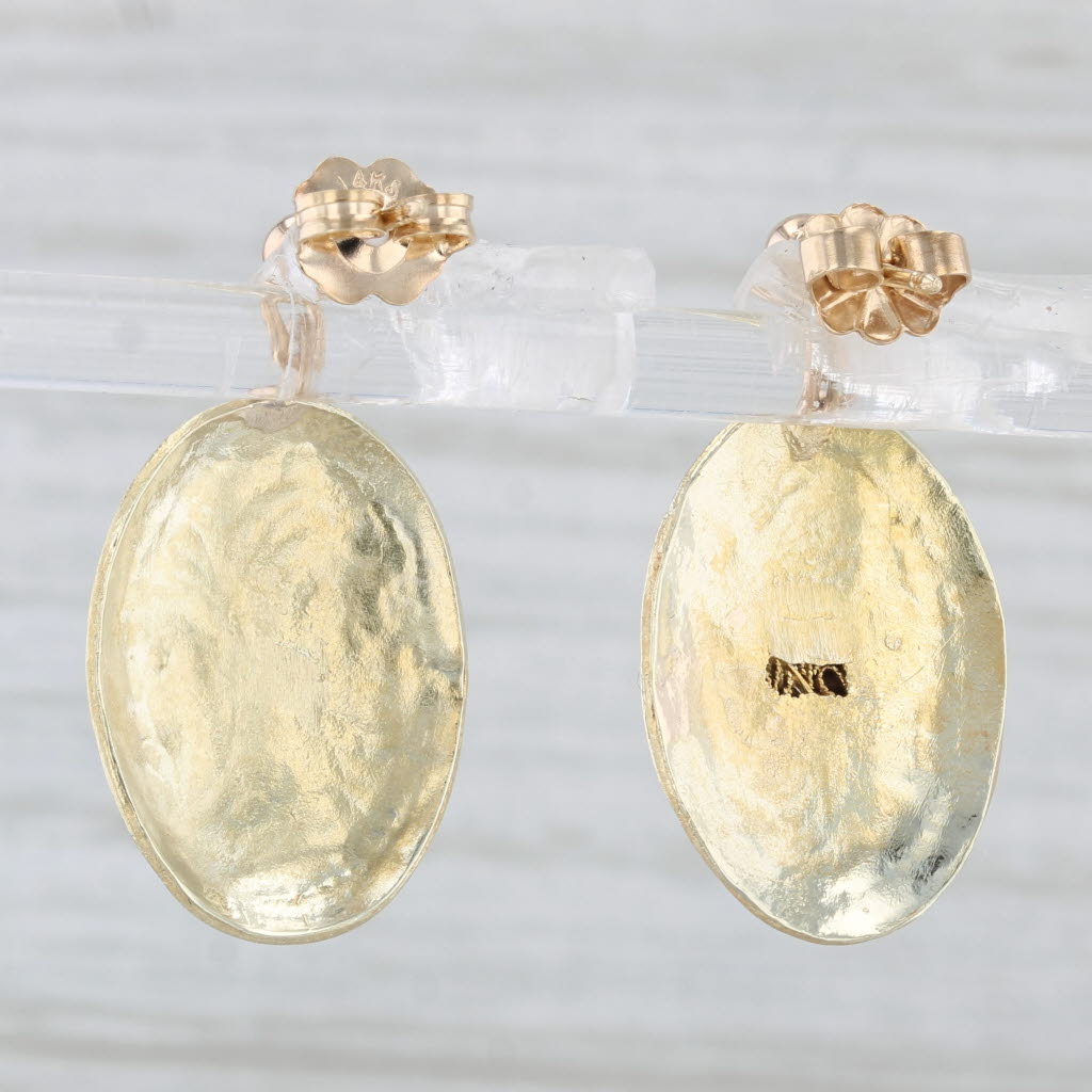 Light Gray Ornate Dangle Earrings 12k Yellow Gold Pierced Drops