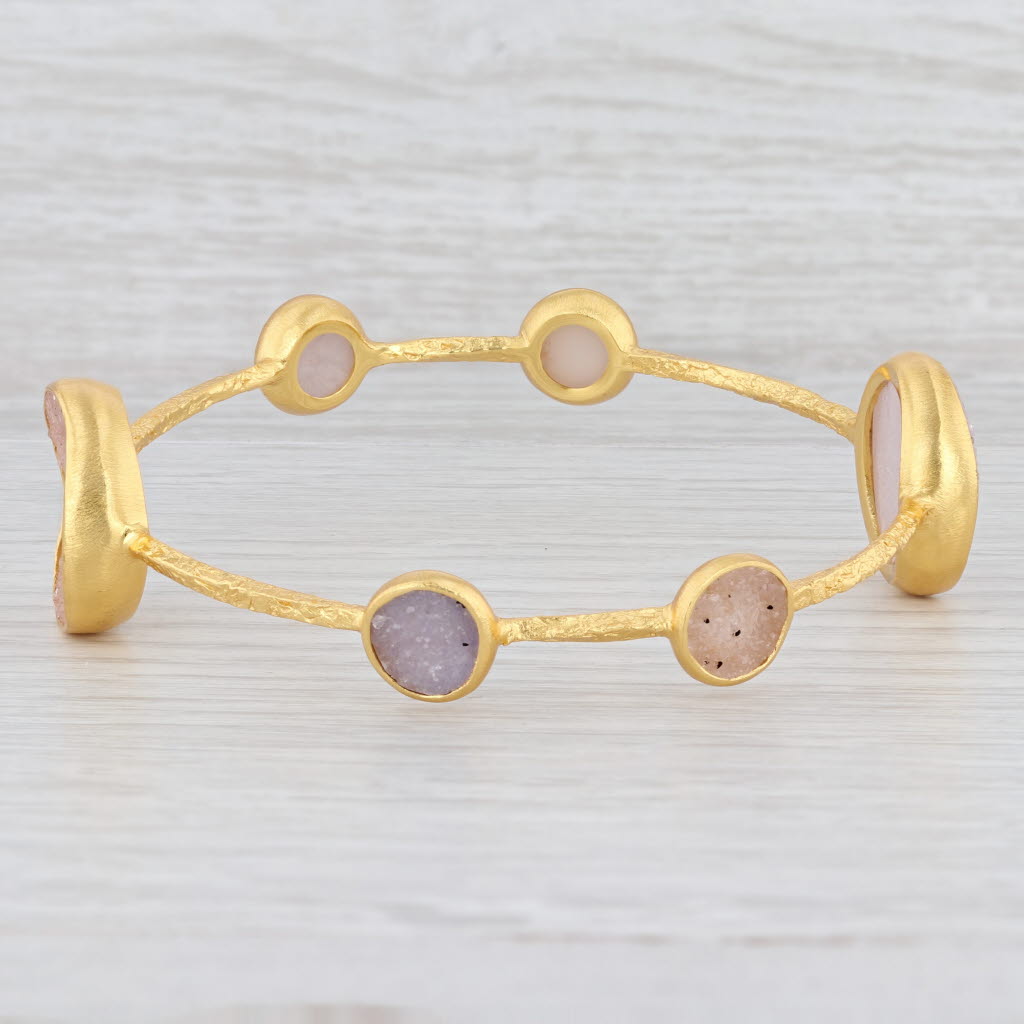 New Nina Wynn 8" Bangle Bracelet Sand White Druzy Quartz Sterling 22k Vermeil