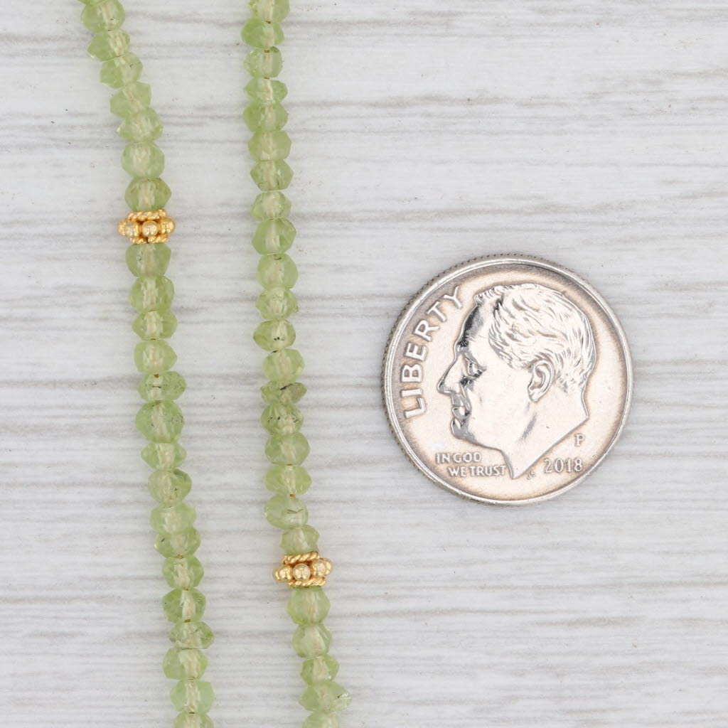 New Nina Wynn Harmony Green Peridot Bead Necklace Gold Vermeil Sterling Long
