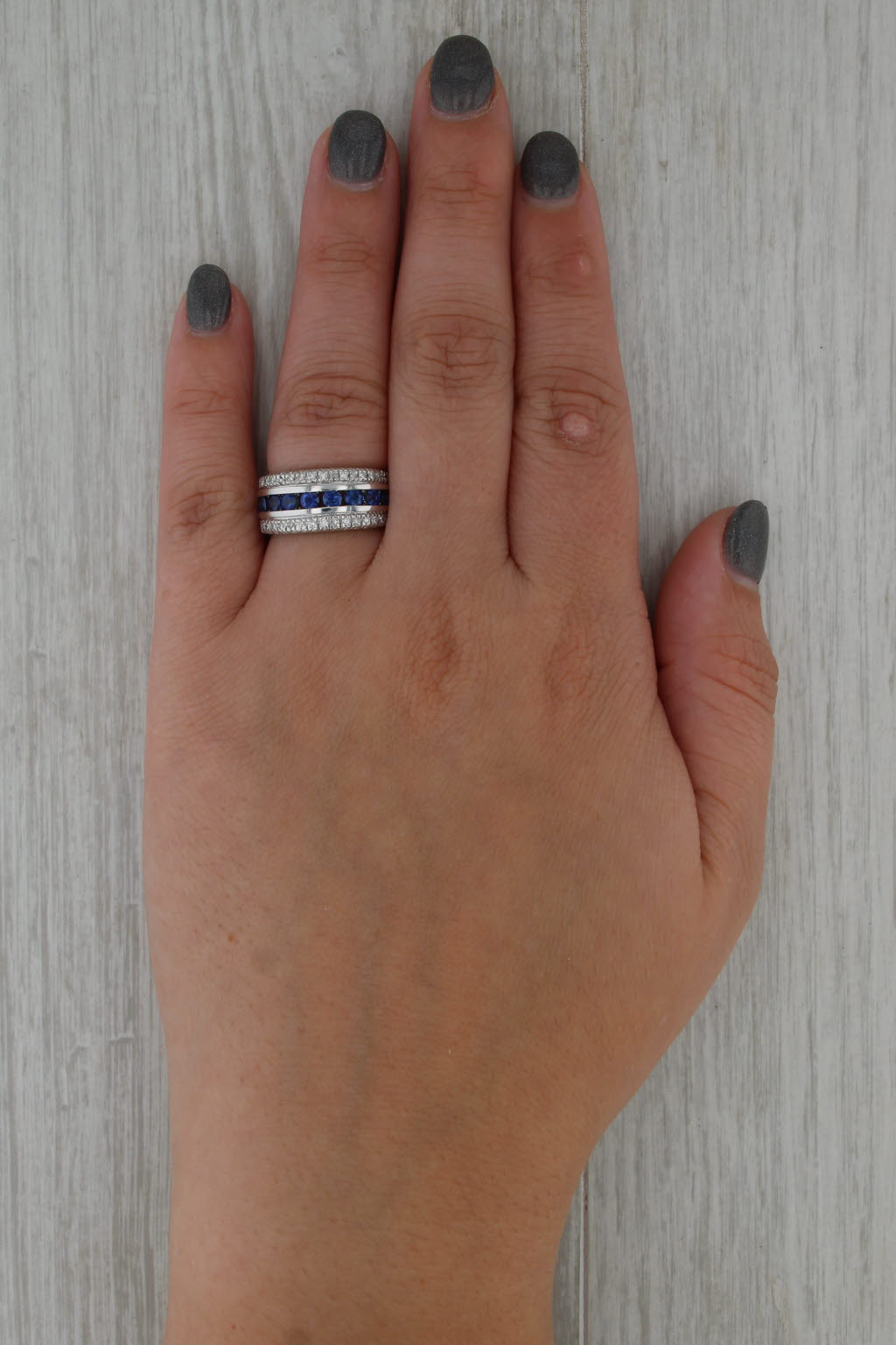 1.20ctw Blue Sapphire Diamond Ring 14k White Gold Size 6 Band