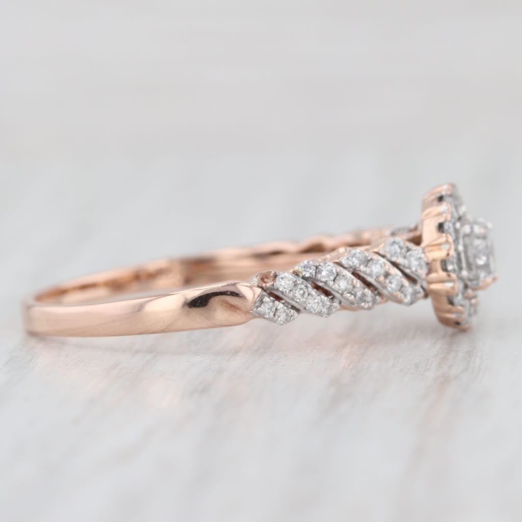 0.78ctw Diamond Halo Engagement Ring 14k Rose Gold Size 10.75