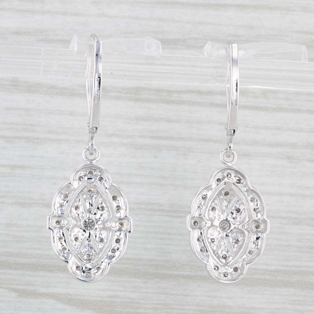 Light Gray 0.25ctw Diamond Dangle Earrings 14k White Gold Ornate Openwork Lever Backs