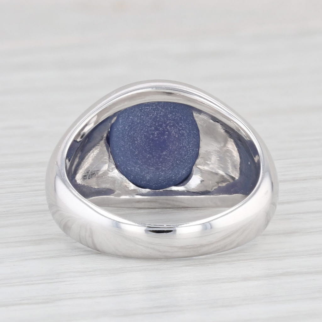 Light Gray Lab Created Star Sapphire Ring 18k White Gold Size 5.5 Oval Cabochon Solitaire