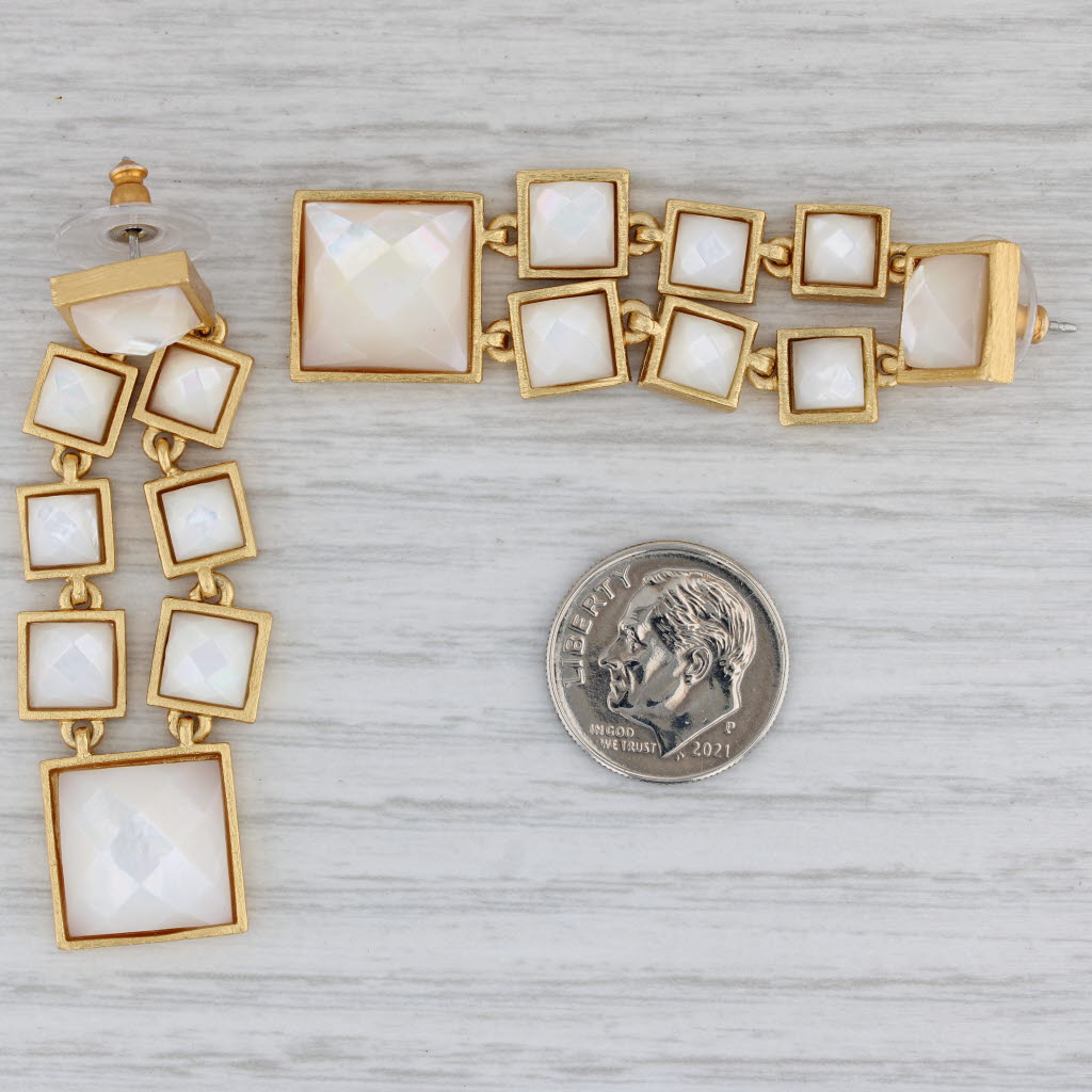 Gray New Stephnie Kantis Mother of Pearl Dangle Statement Earrings 24k Gold Plated