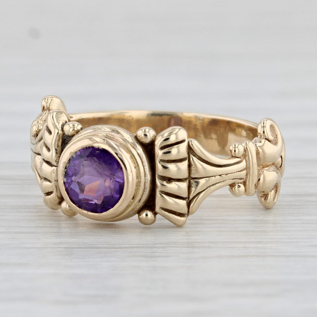 Light Gray 0.55ct Round Amethyst Solitaire Ring 14k Yellow Gold Size 7