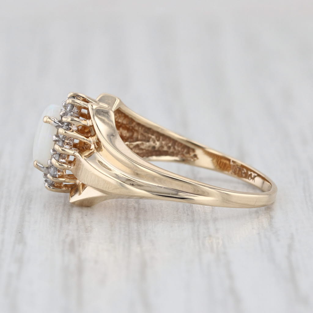 Oval Opal Cabochon Diamond Halo Ring 10k Yellow Gold Size 7