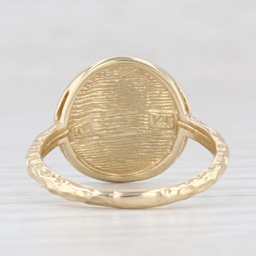 Orange Enamel Flower Signet Ring 14k Yellow Gold Size 7.5