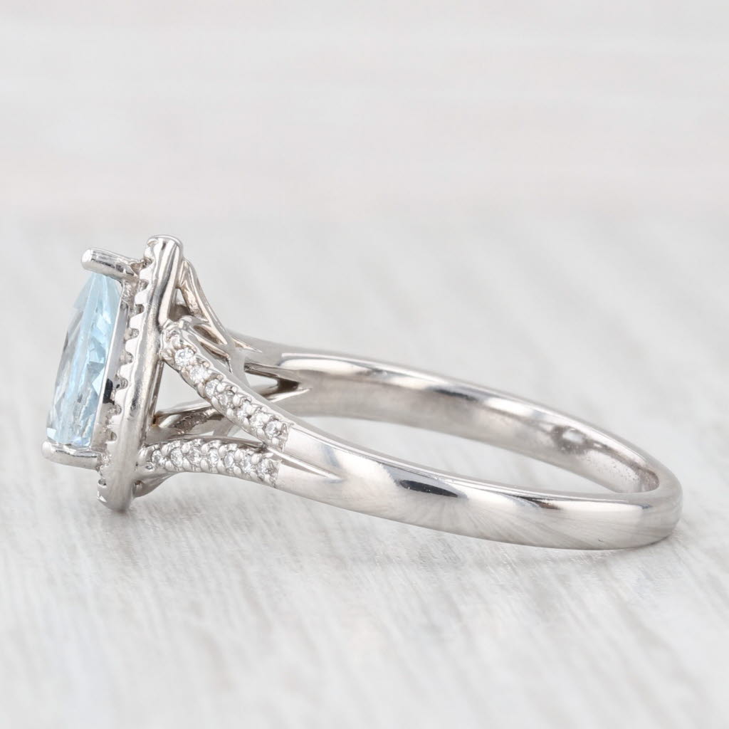 Light Gray 1.19ctw Aquamarine Diamond Halo Teardrop Ring 14k White Gold Size 8.5 Engagement