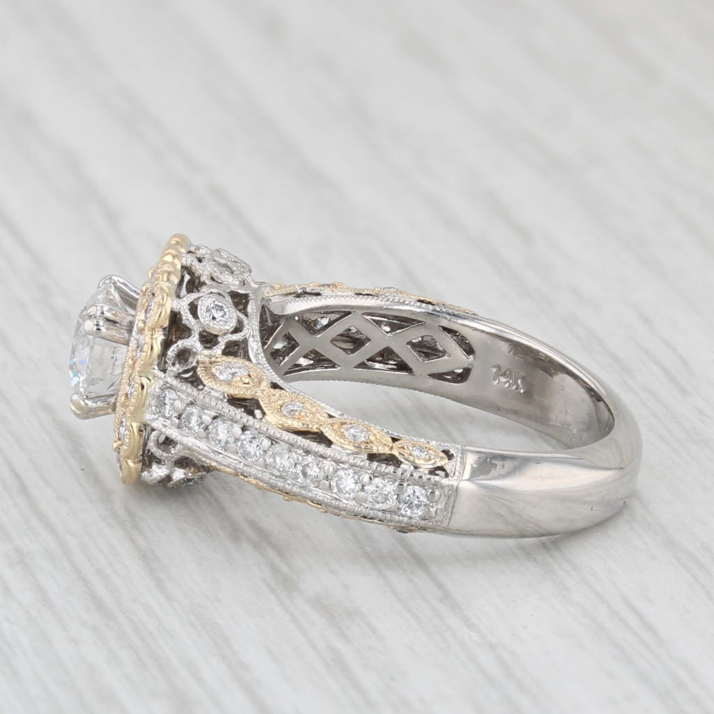 Light Gray 1.30ctw Round Diamond Halo Engagement Ring 14k White Yellow Gold Size 6 GIA