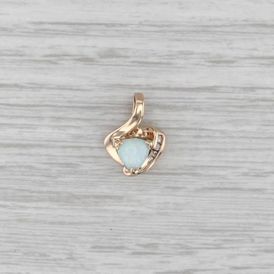 Lab Created Opal Diamond Small Drop Pendant 14k Yellow Gold