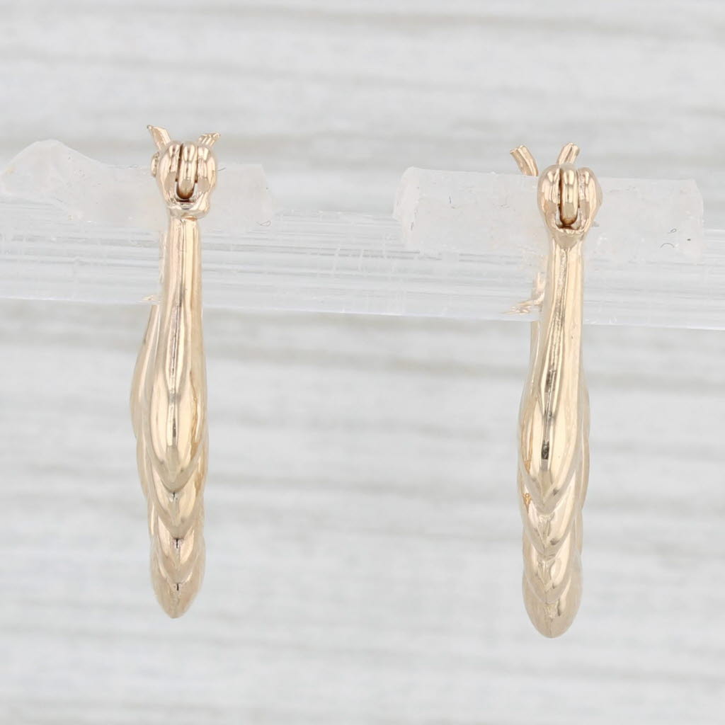 Light Gray Beveled Hoop Earrings 14k Yellow Gold Snap Top Oval Hoops