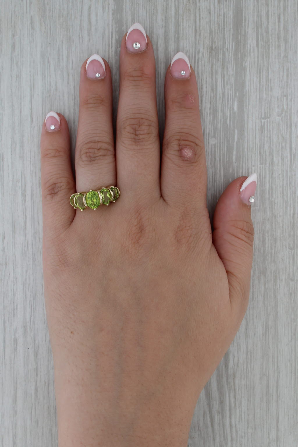 4.78ctw Peridot 5-Stone Ring 14k Yellow Gold Size 7.5