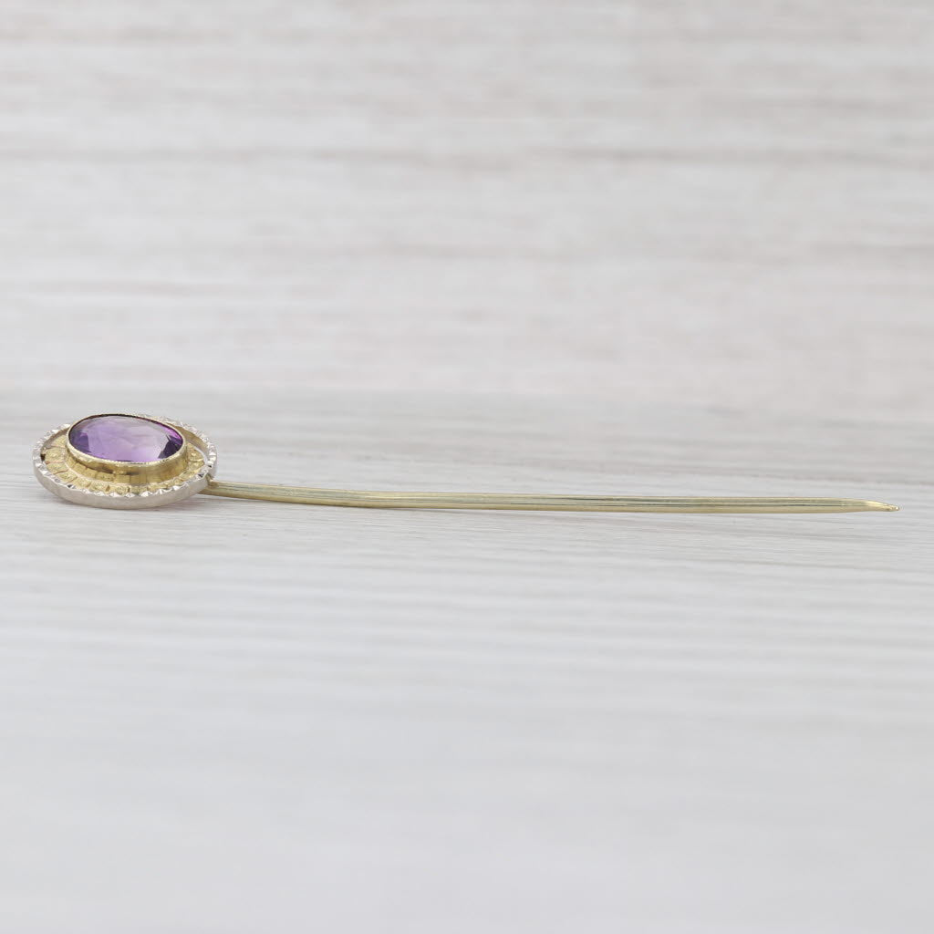 Antique Amethyst Stickpin 14k Yellow Gold 1.08ct Oval Solitaire