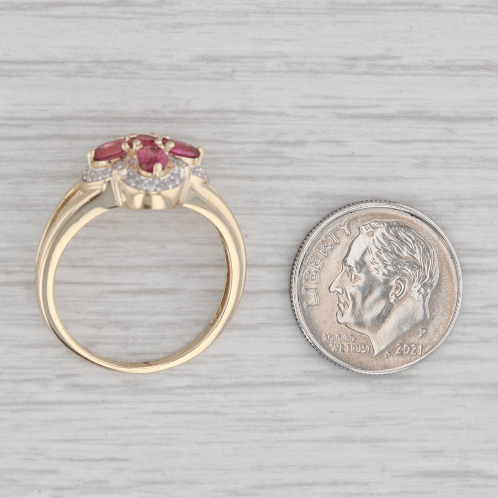 Gray 0.80ctw Pink Spinel Diamond Flower Ring 10k Yellow Gold Size 8