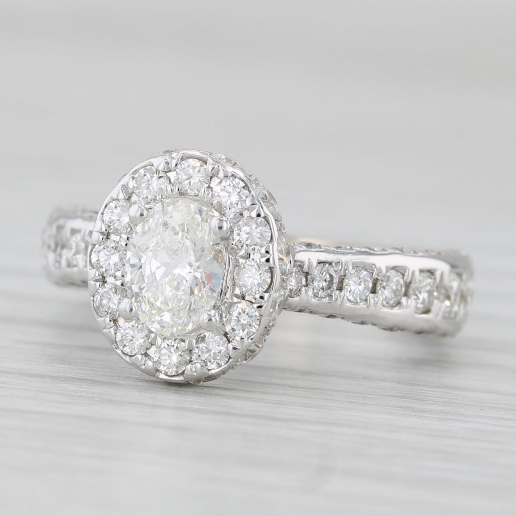 Light Gray 1.50ctw Oval Diamond Halo Engagement Ring 14k White Gold Size 4.5