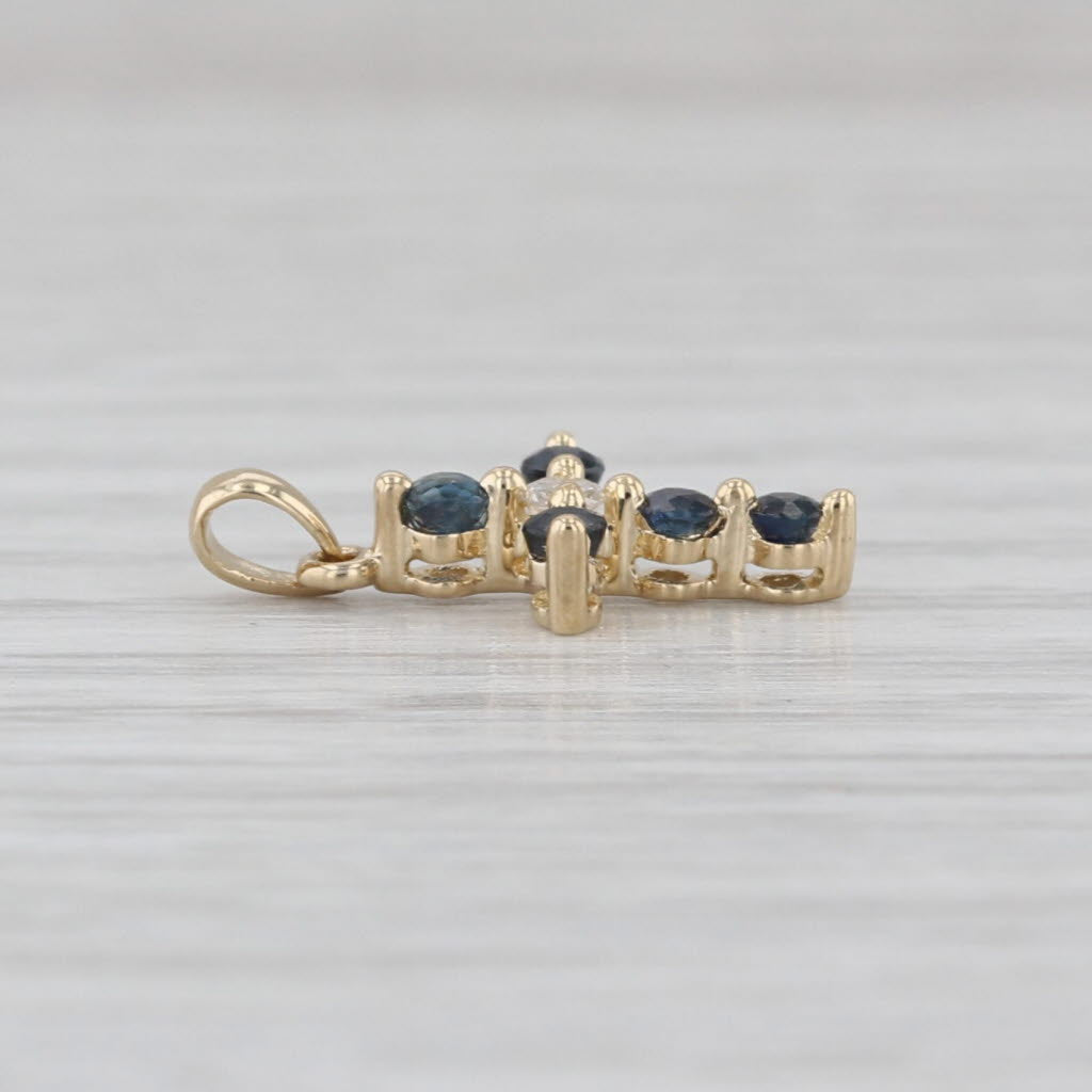0.26ctw Blue Sapphire Diamond Cross Pendant 14k Yellow Gold Small Drop