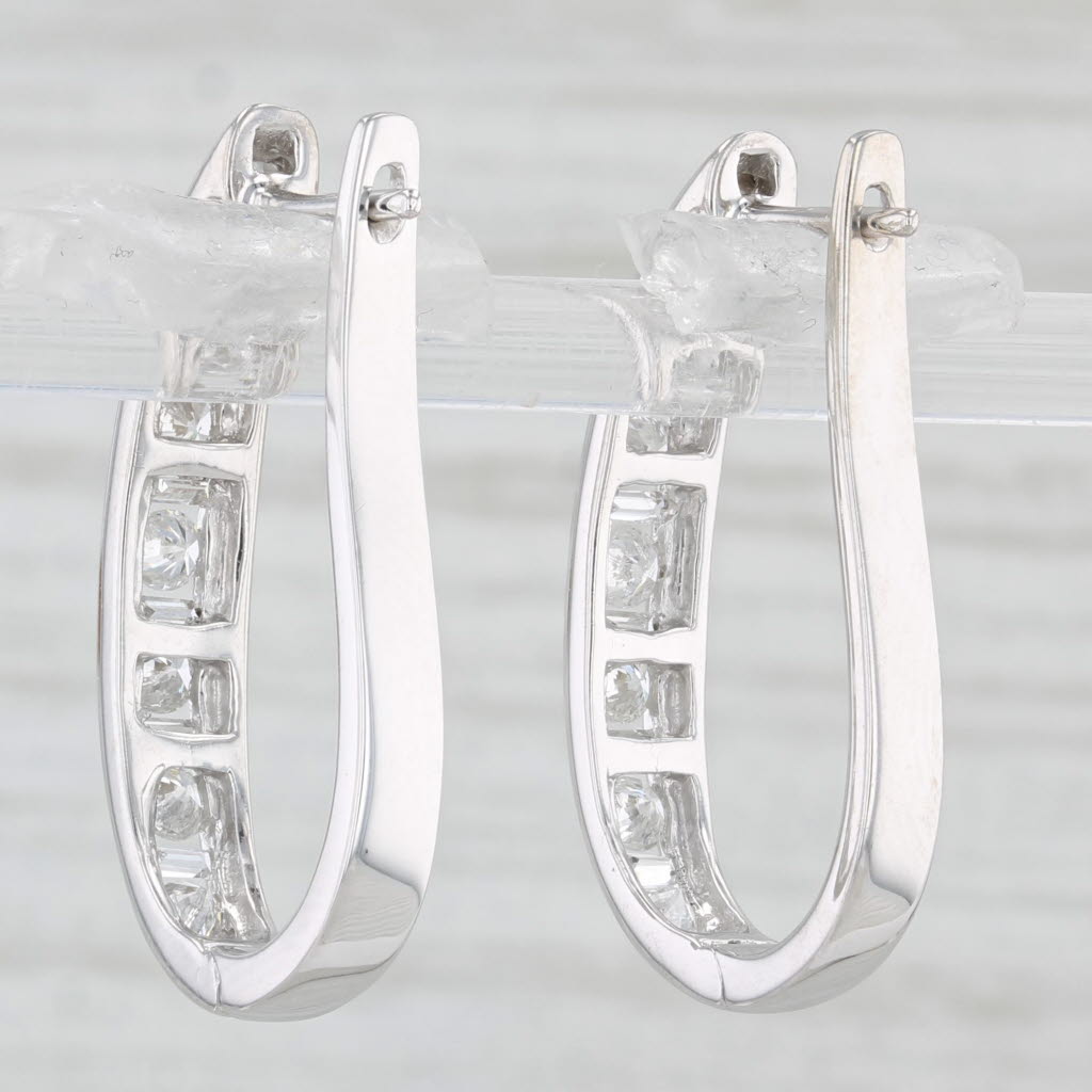 Light Gray 0.84ctw Diamond Journey Hoop Earrings 14k White Gold Snap Top Oval Hoops