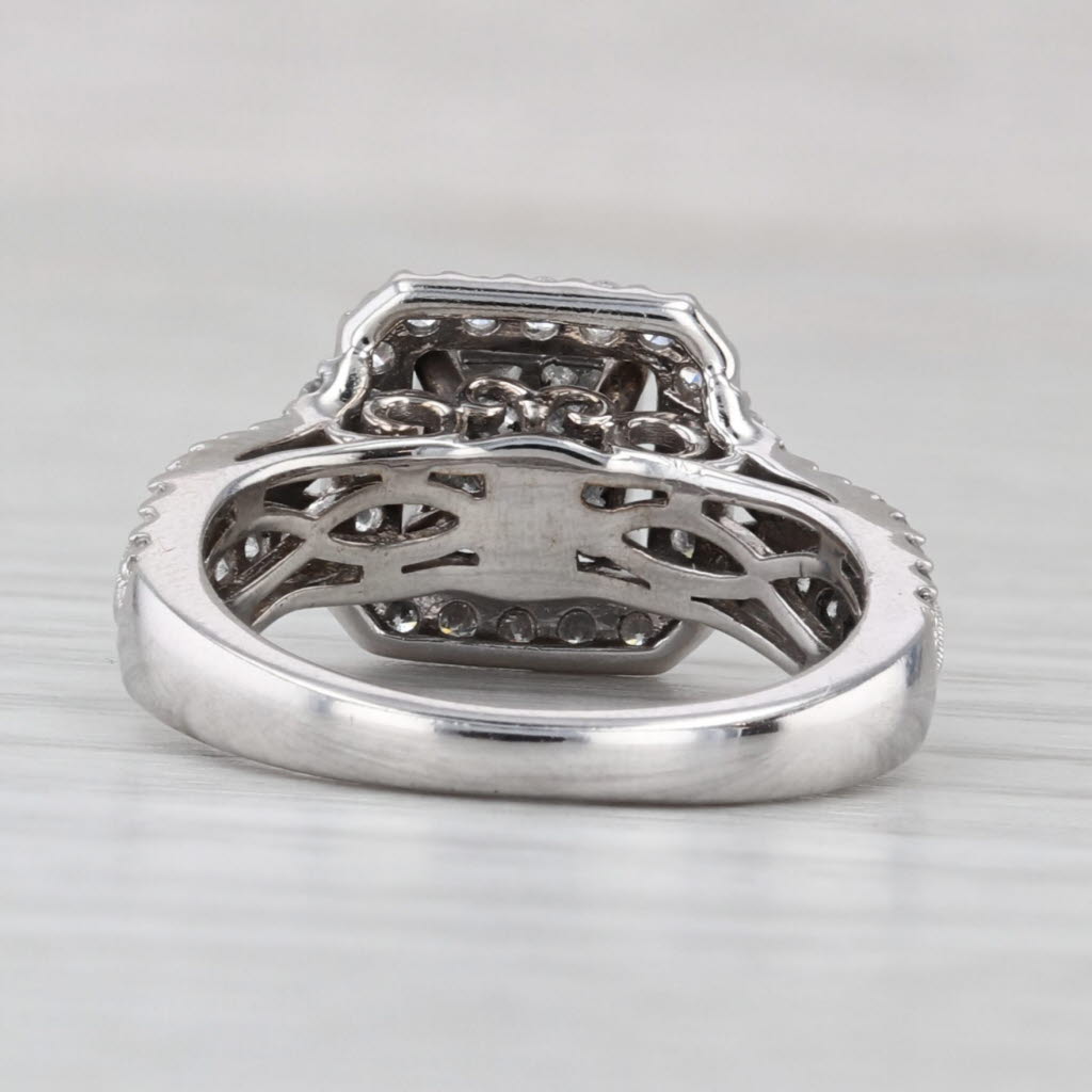 0.90ctw Princess Diamond Halo Engagement Ring 14k White Gold Size 5.25