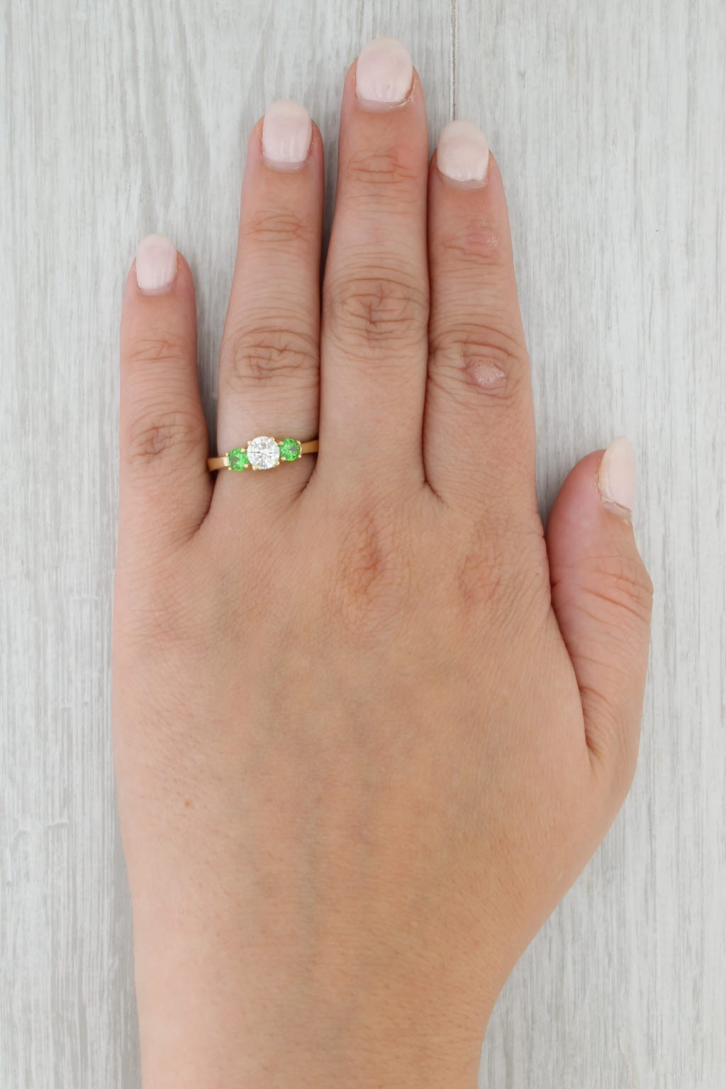 1.17ctw Diamond Green Demantoid Garnet 3-Stone Engagement Ring 18k Gold Sz 7.75