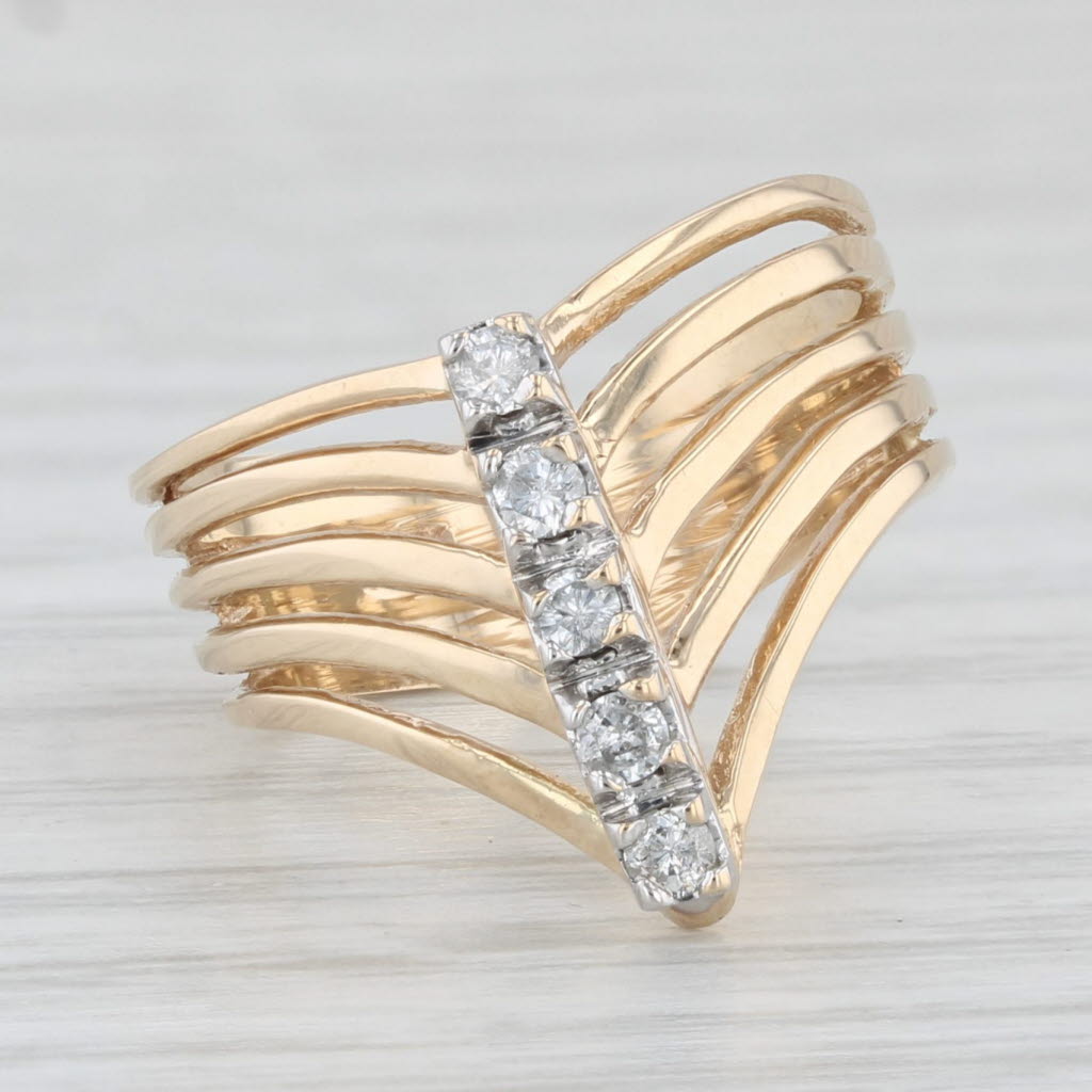 Light Gray 0.14ctw Diamond Journey Layered Band Ring 14k Yellow Gold Size 4