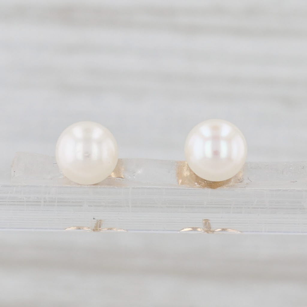Cultured Pearl Stud Earrings 14k Yellow Gold 5.4mm Round Bead Studs