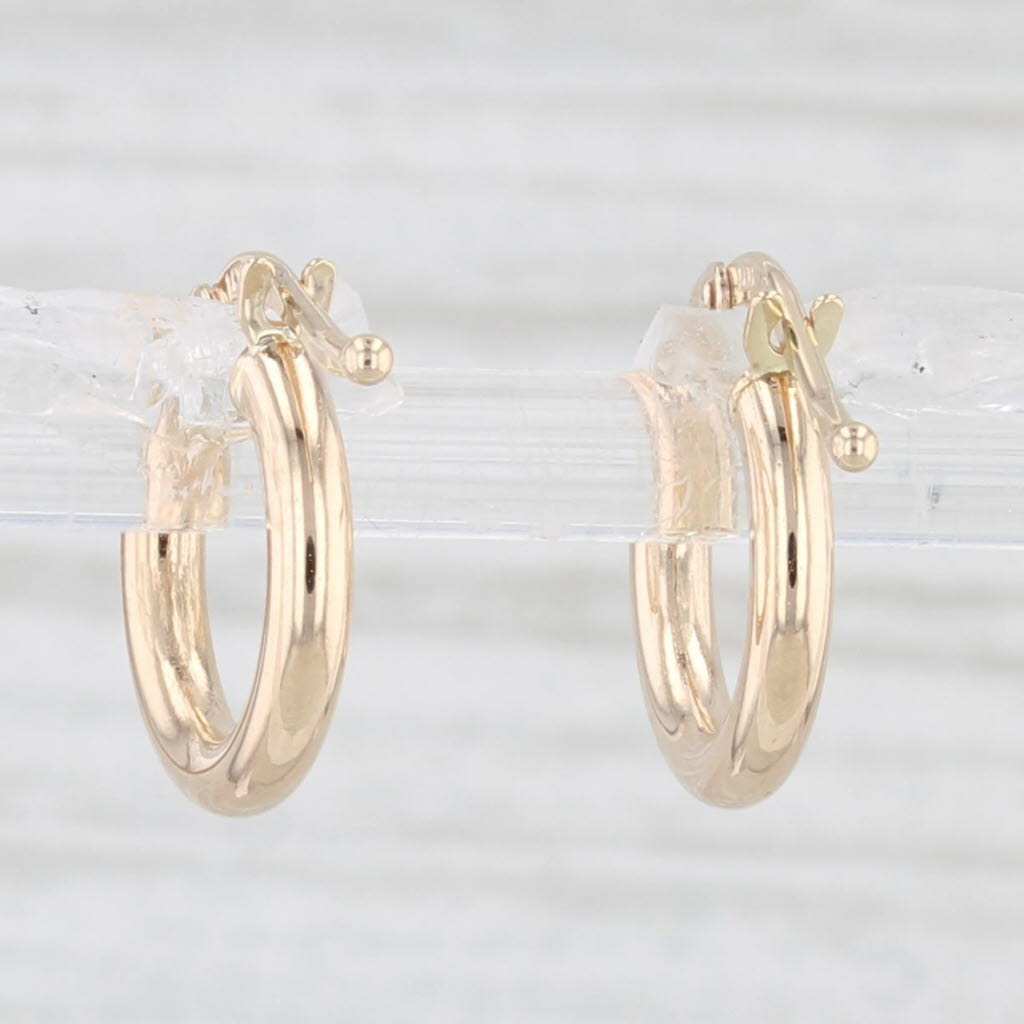 Light Gray New Small Hoop Huggie Earrings 14k Yellow Gold Round Hoops Snap Top Pierced