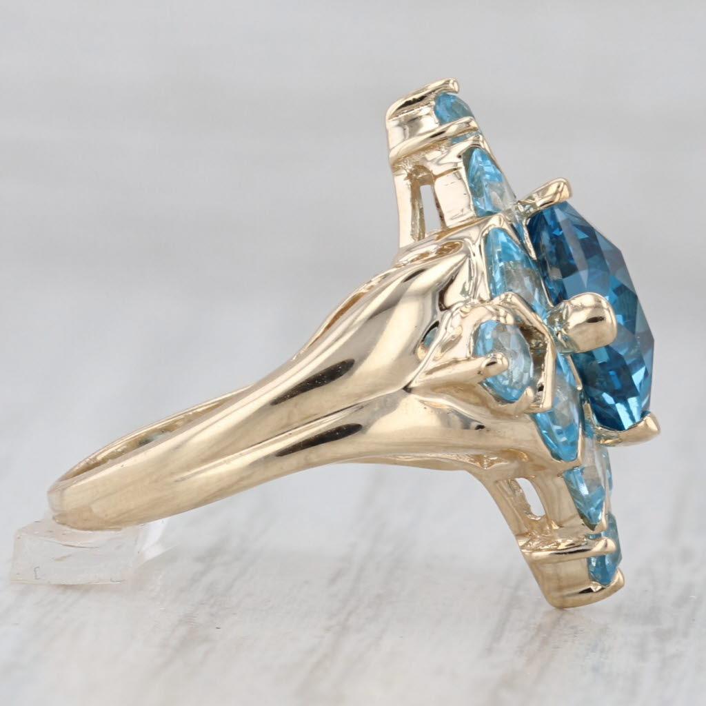 5.38ctw Blue topaz Halo Ring 10k Yellow Gold Size 6 Cocktail