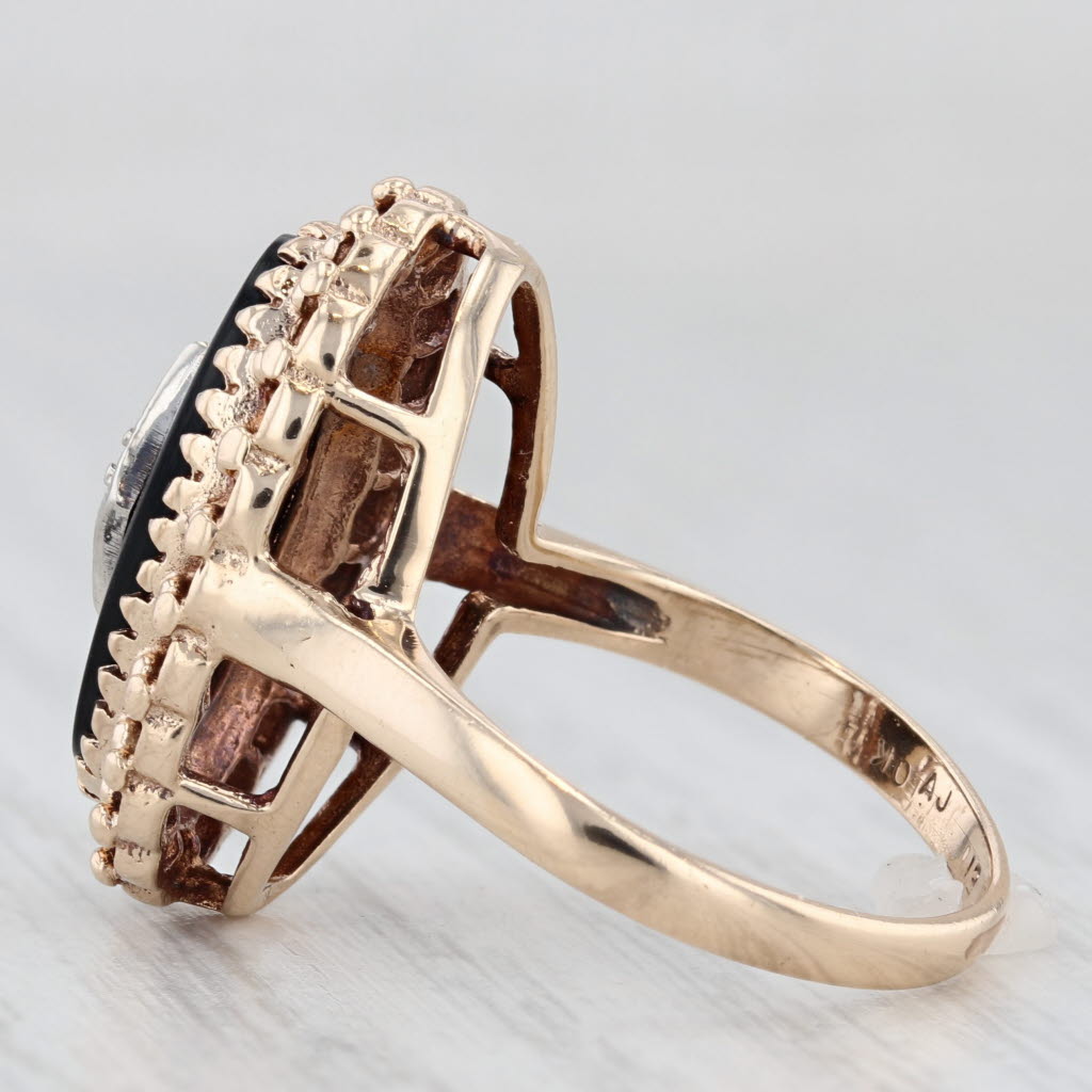 Light Gray Vintage Onyx Diamond Signet Ring 10k Yellow Gold Size 7