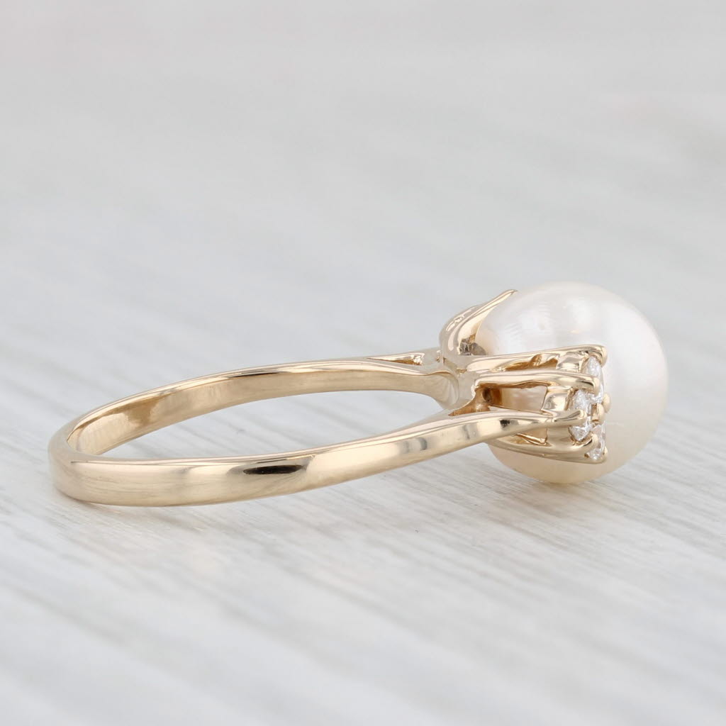Light Gray Cultured Pearl Diamond Clusters Ring 14k Yellow Gold Size 5.5