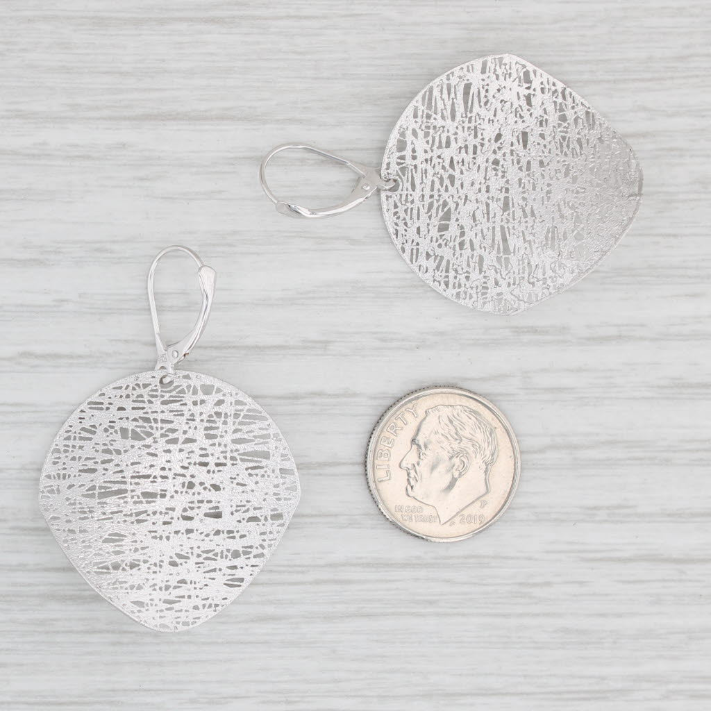 Light Gray Flossy Webbed Dangle Circle Statement Earrings Sterling Silver Lever Back Drops