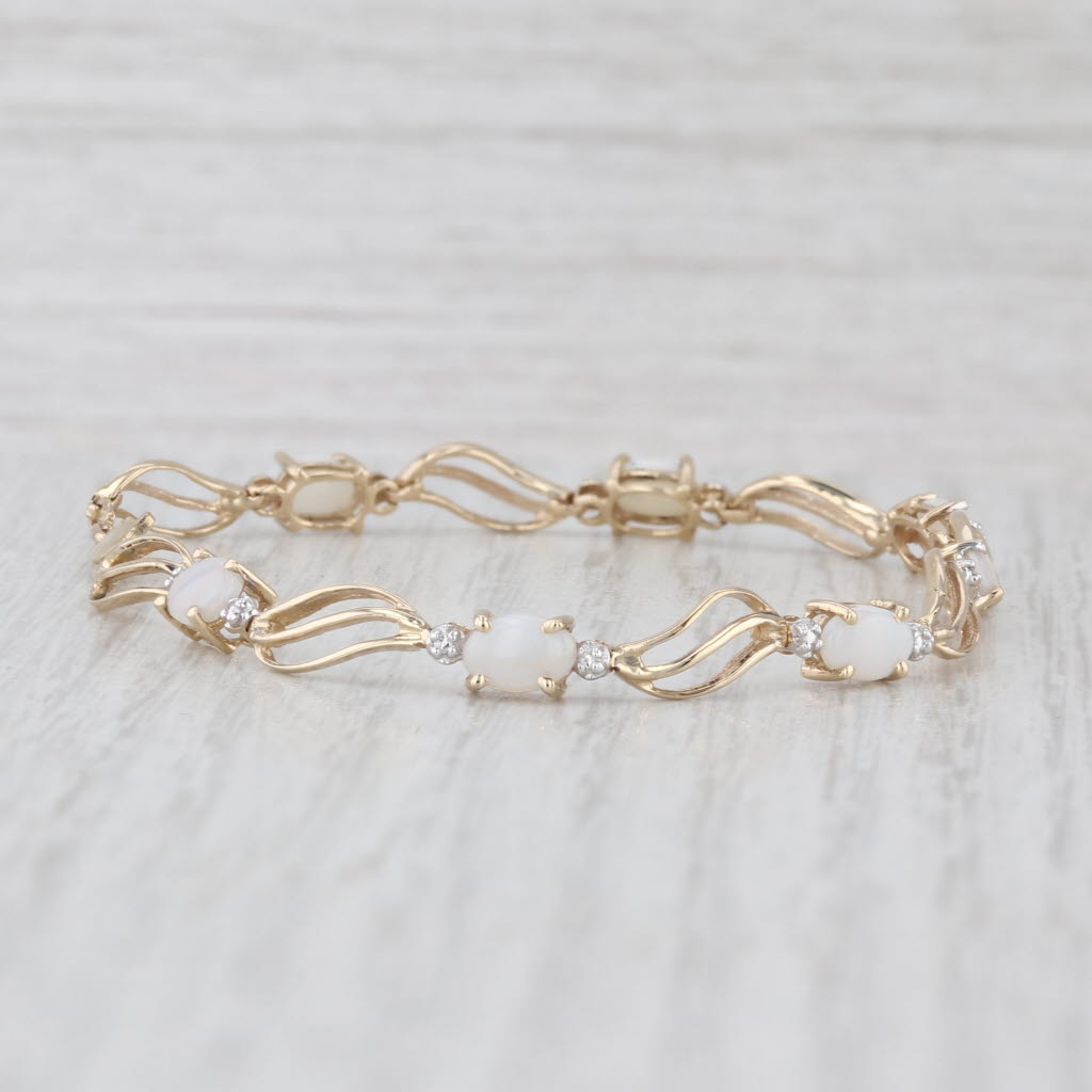 Opal Diamond Bracelet 10k Yellow Gold 7" 4.9mm