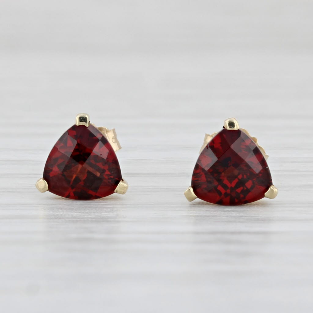 Light Gray 1.80ctw Trillion Garnet Solitaire Stud Earrings 10k Yellow Gold
