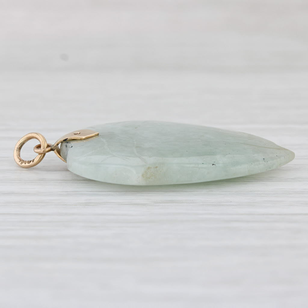 Light Gray Green Jadeite Jade Carved Acorn Pendant 14k Yellow Gold